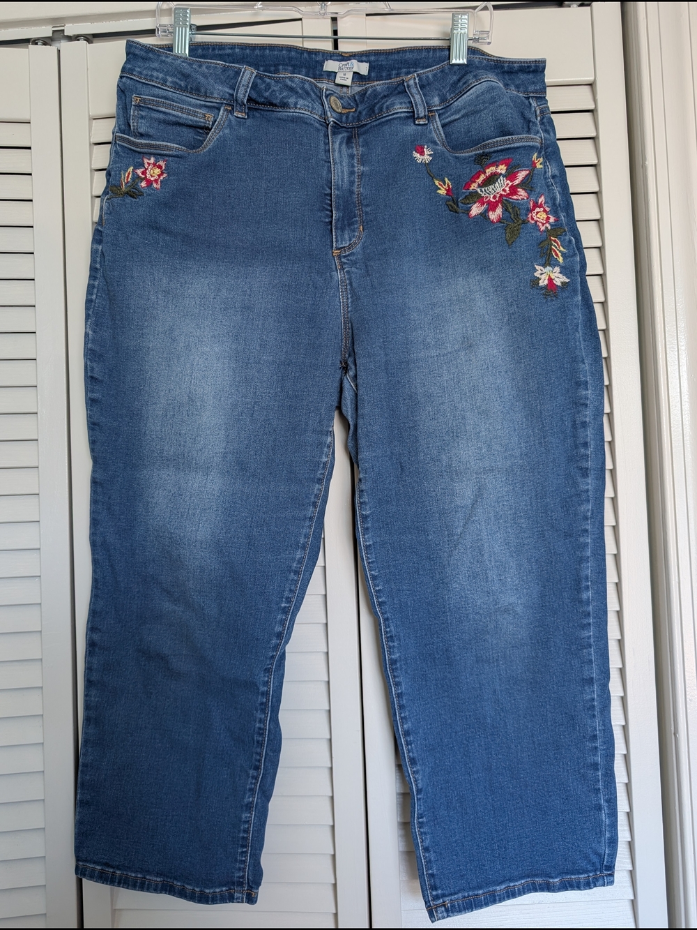 croft & barrow Blue Straight-Leg Jeans with Pink & Red Floral Embroidery